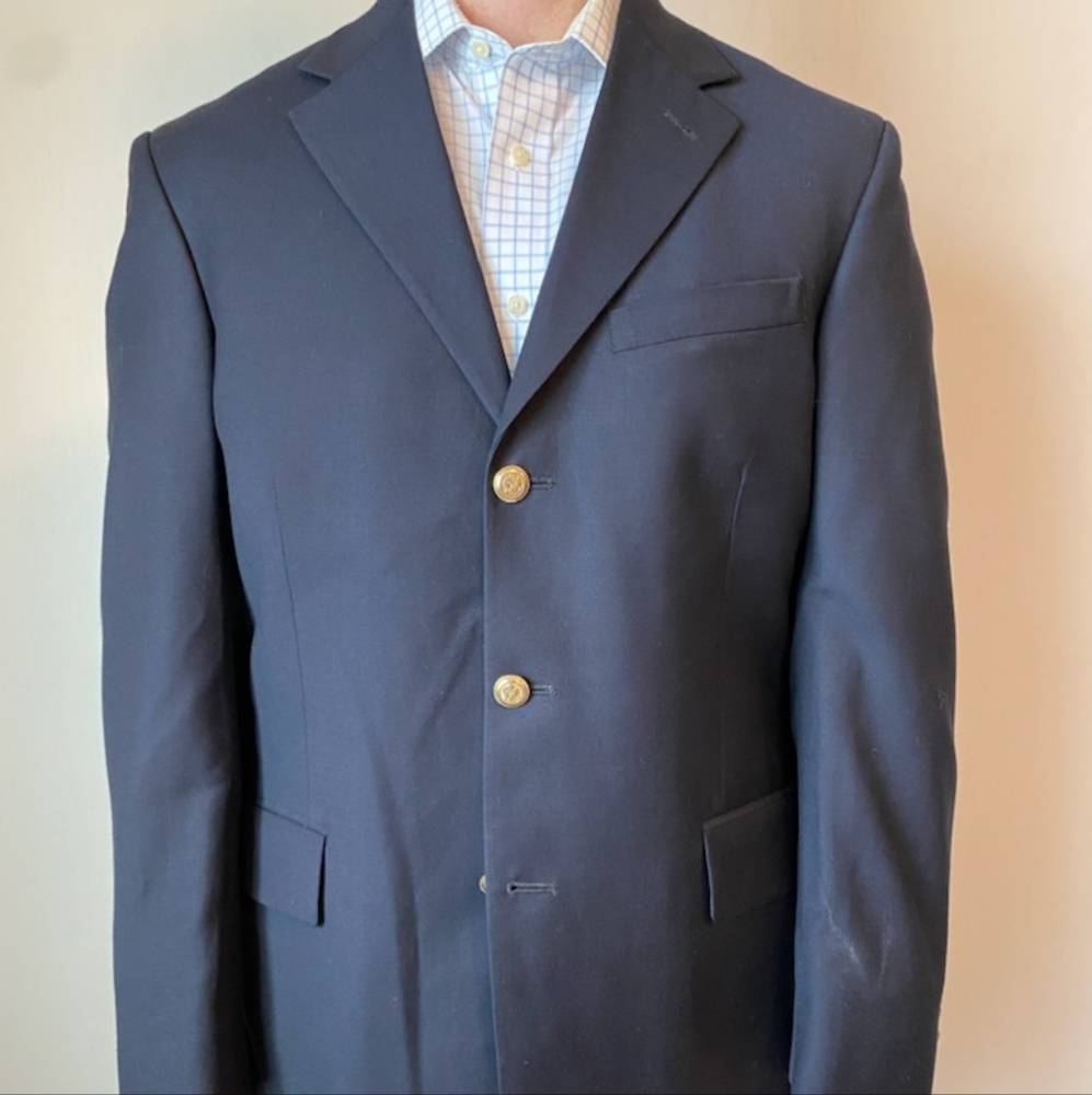 38R Navy Wool Blazer with brass buttons